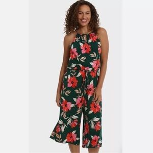 Maggy London Lottie Wide Leg Crop Green Floral Sleeveless Jumpsuit Size 6